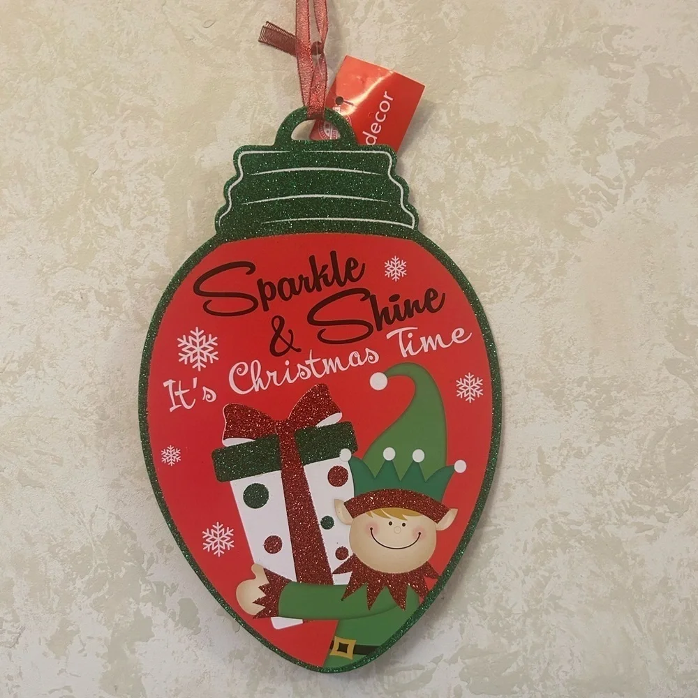 Ornament Shaped Glittery Hanging Christmas Sign